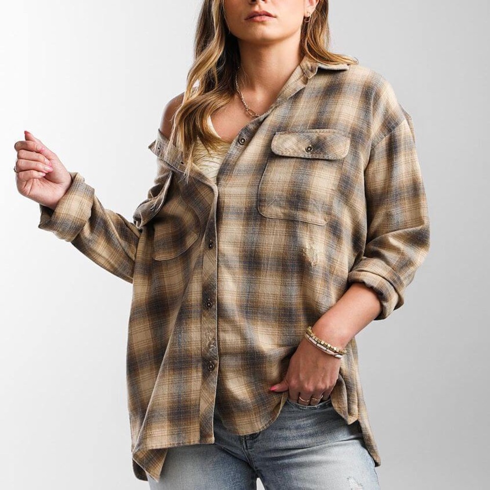 Brown Deconstructed Plaid Button Up Shirt -- Buckle/Guilded Intent